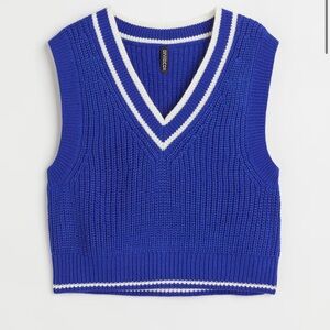 H&M Blue and White V-Neck Sweater Vest